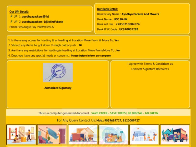 Official Bank and UPI Details Format